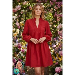 Tuckernuck Pomander Place XS Burgundy Swiss Dot Tiered Long Sleeve Dress Holiday
